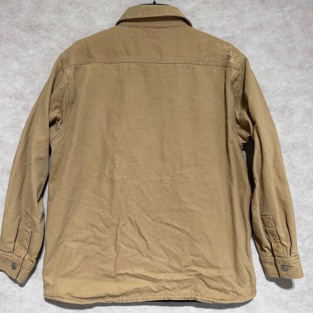 Jesse James Workwear Canvas Shirt Jacket Tan Fleece Lined Mens Large Distressed